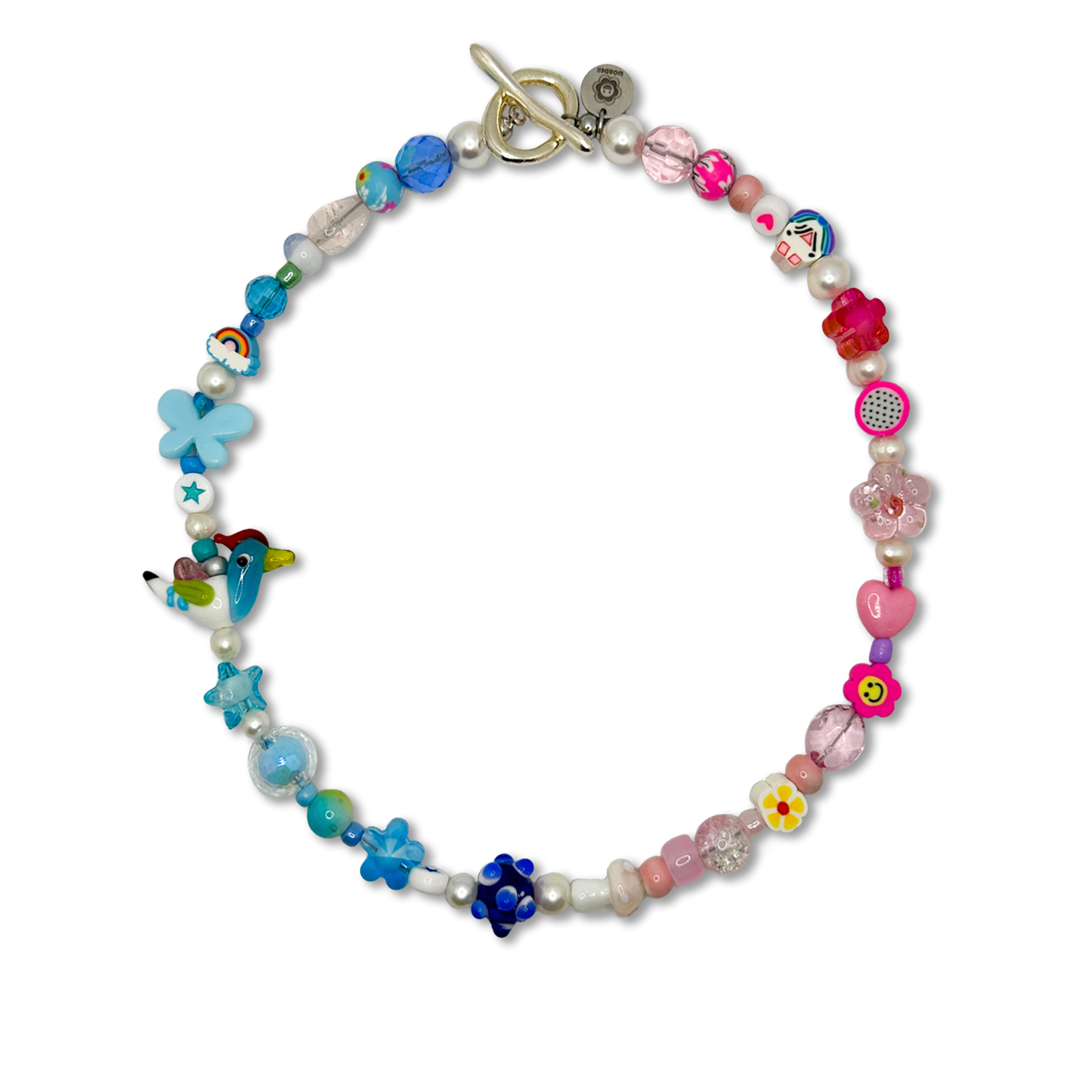 Handmade Acid Trip Pearl Necklace, made with real freshwater pearls.
Front photo